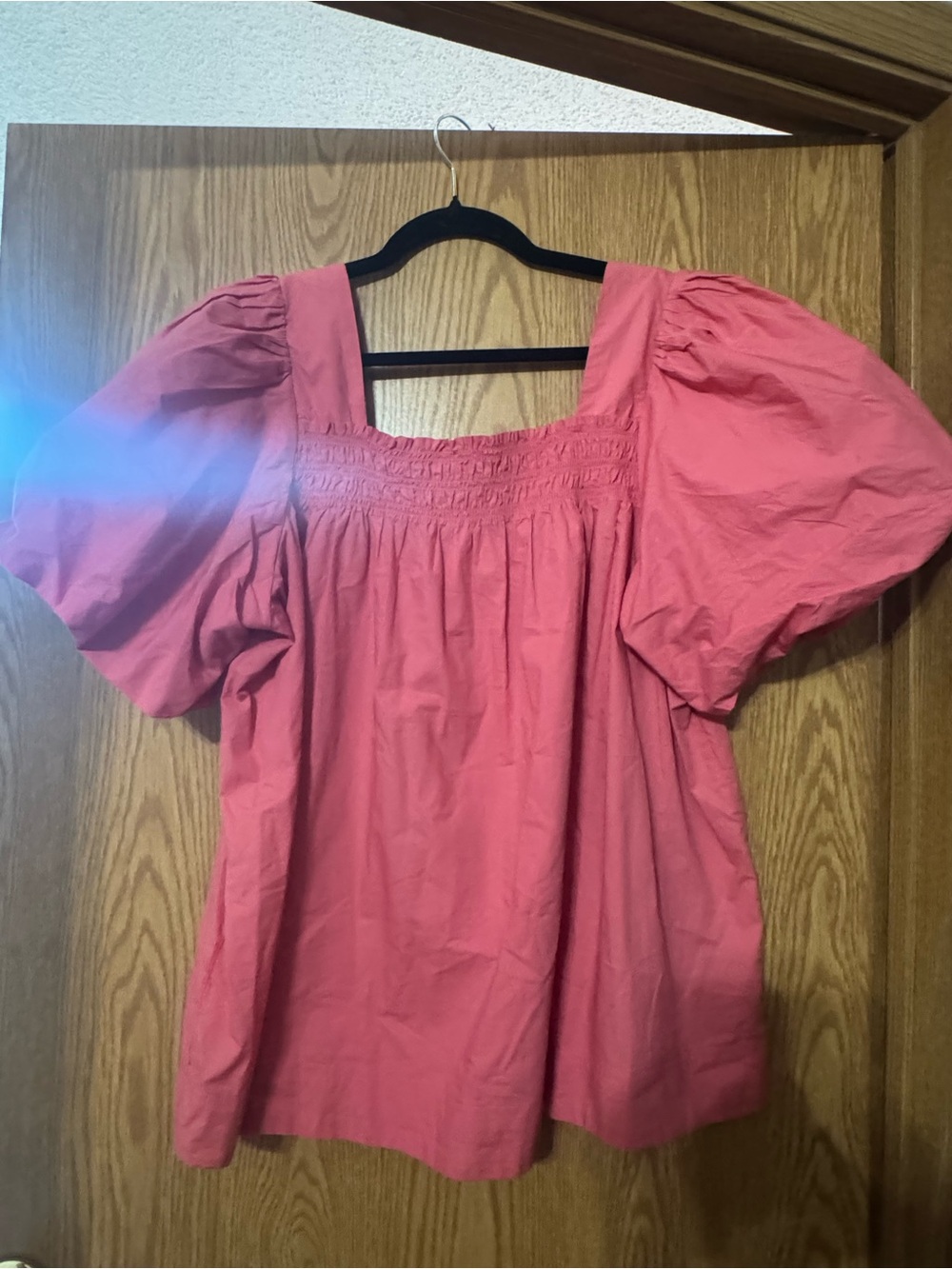 Maeve by Anthropologie Size XL Pink Smocked Square-Neck Puff Sleeve Top